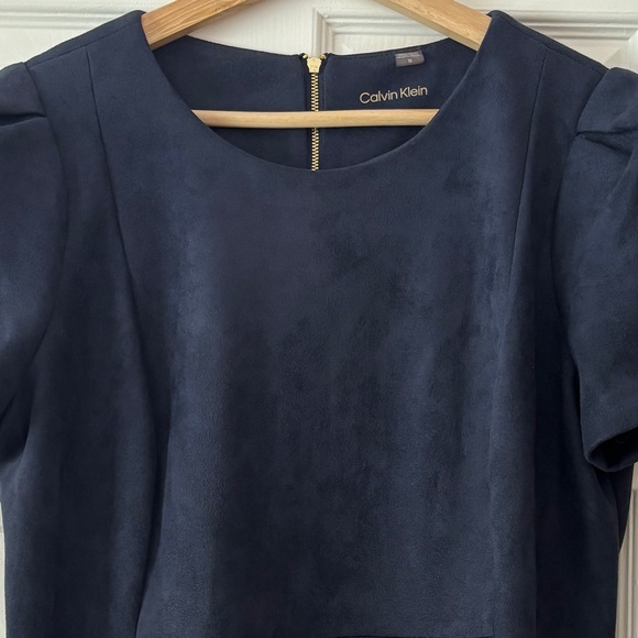 🛍️Sale🛍️ Calvin Klein Faux Suede Puff Sleeve Sheath Dress - Blue Size 16 - Picture 5 of 10